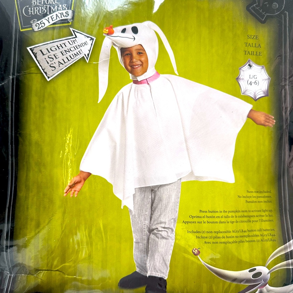 Kids Classic Nightmare Before Christmas Zero Costume. Size 4-6
